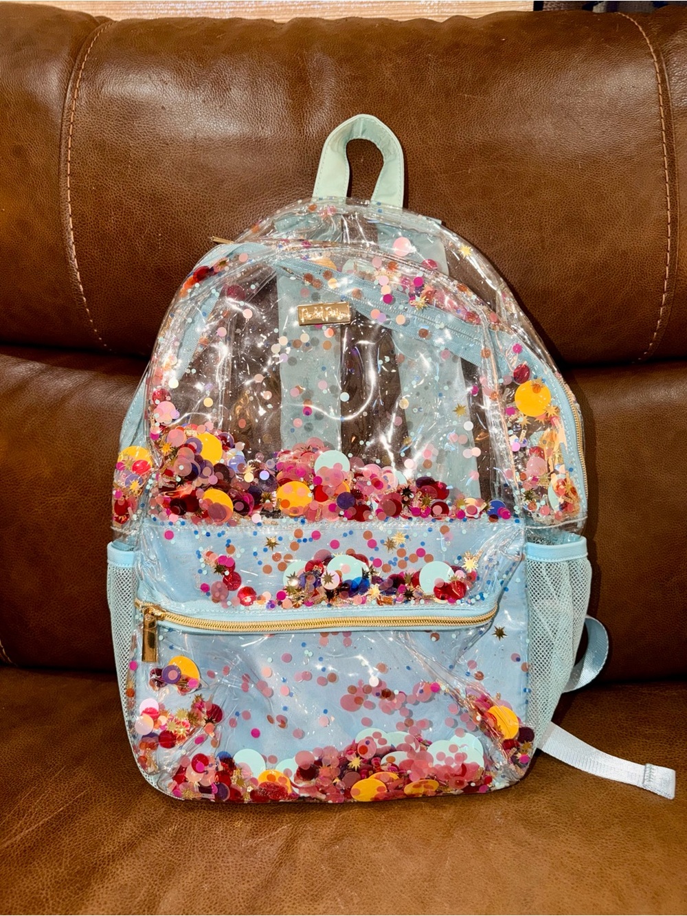 Packed Party Light Blue Sequin Confetti Clear Kids Backpack